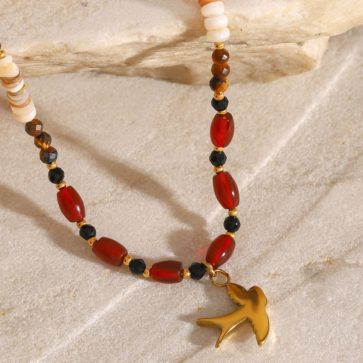 JDN2409026 Natural Red Agate Necklace with Pendant Yellow Tiger Eye Faceted beaded Chain Necklace for Women