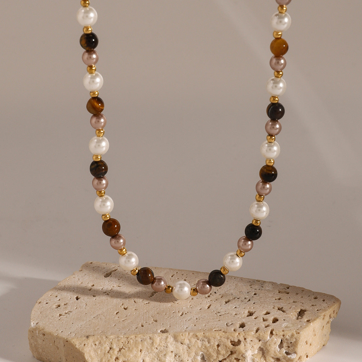 JDN2409023 Tiger Eye Pearl Necklace Natural Gemstone Necklace Beads Necklace