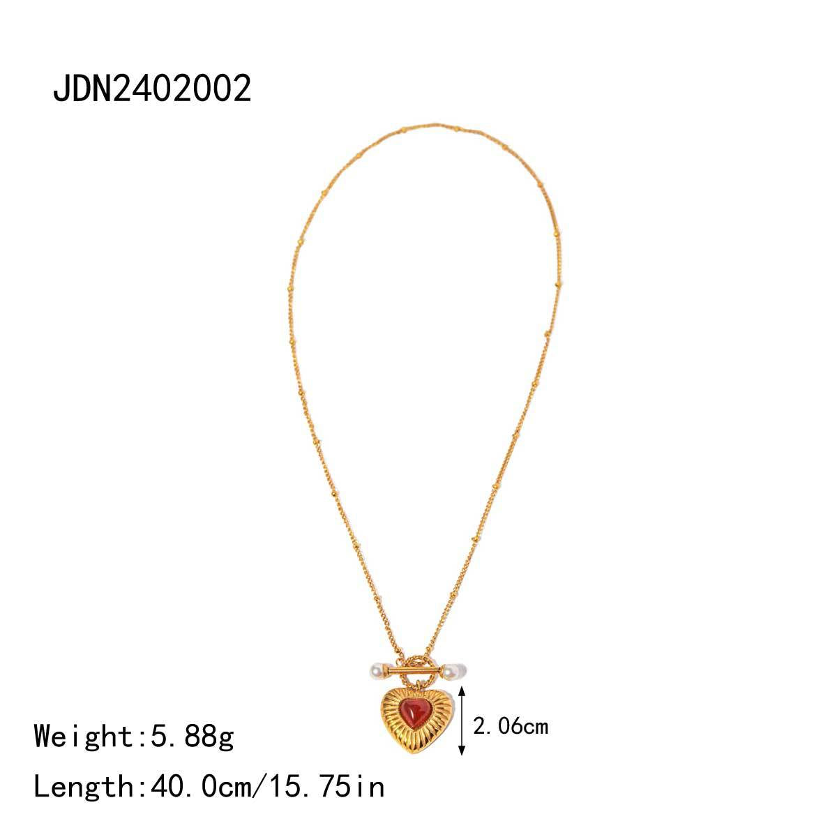 JDN2409026 Natural Crystal Stainless Steel Necklace Red Agate Necklace Heart Pendant Waterproof Chain Necklace