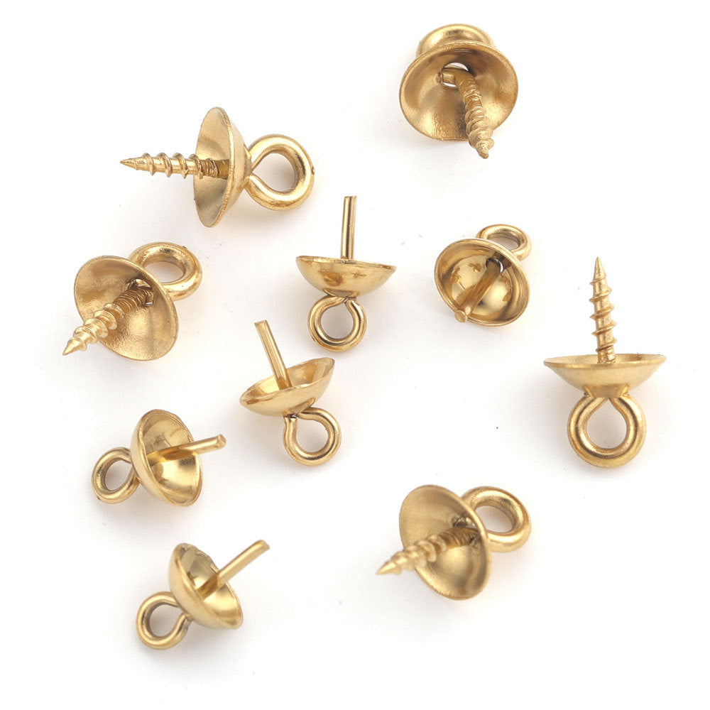 P04 Screw Eye Pins Peg Bail Small Stainless Steel Cup Pear Eyelet Screw Eye Pins for Jewelry Making Earring DIY Beads Craft 50pcs per Bag