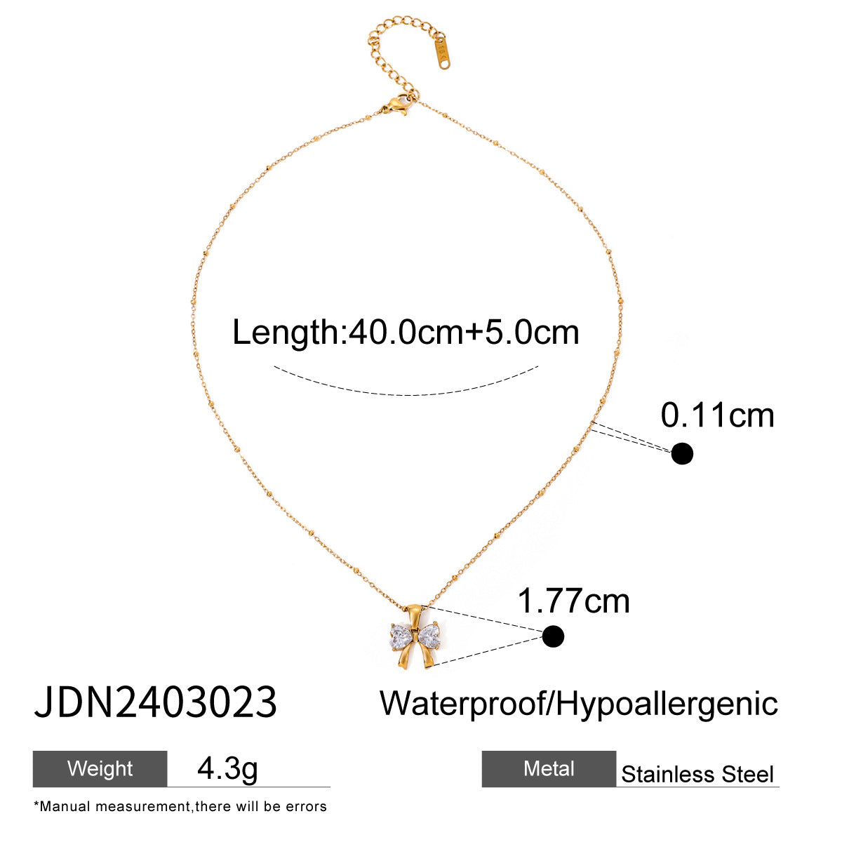 JDN2403023 Bow tie Pendant Necklace Stainless Steel Chain Necklace for Women