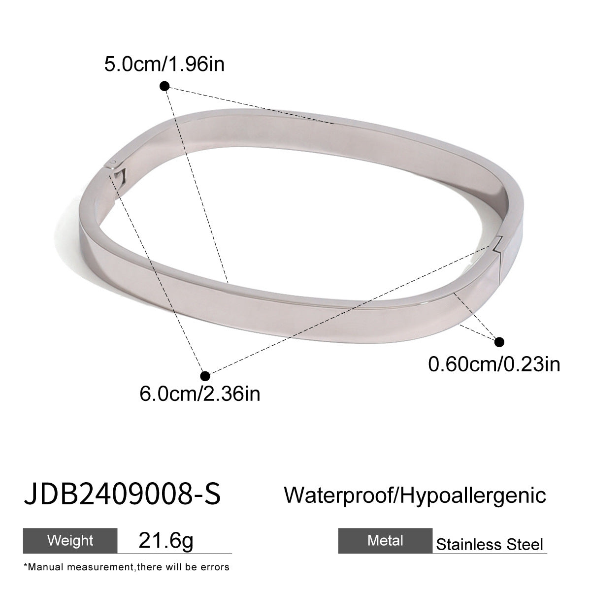 JDB2409009 Stainless Steel Square Snap Bracelet for Woman