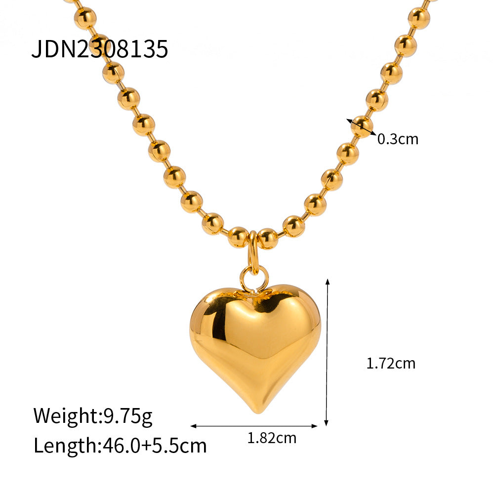 JDN2308135 Stainless Steel Heart Pendant Necklace ball Chain Necklace no Tarnish Waterproof