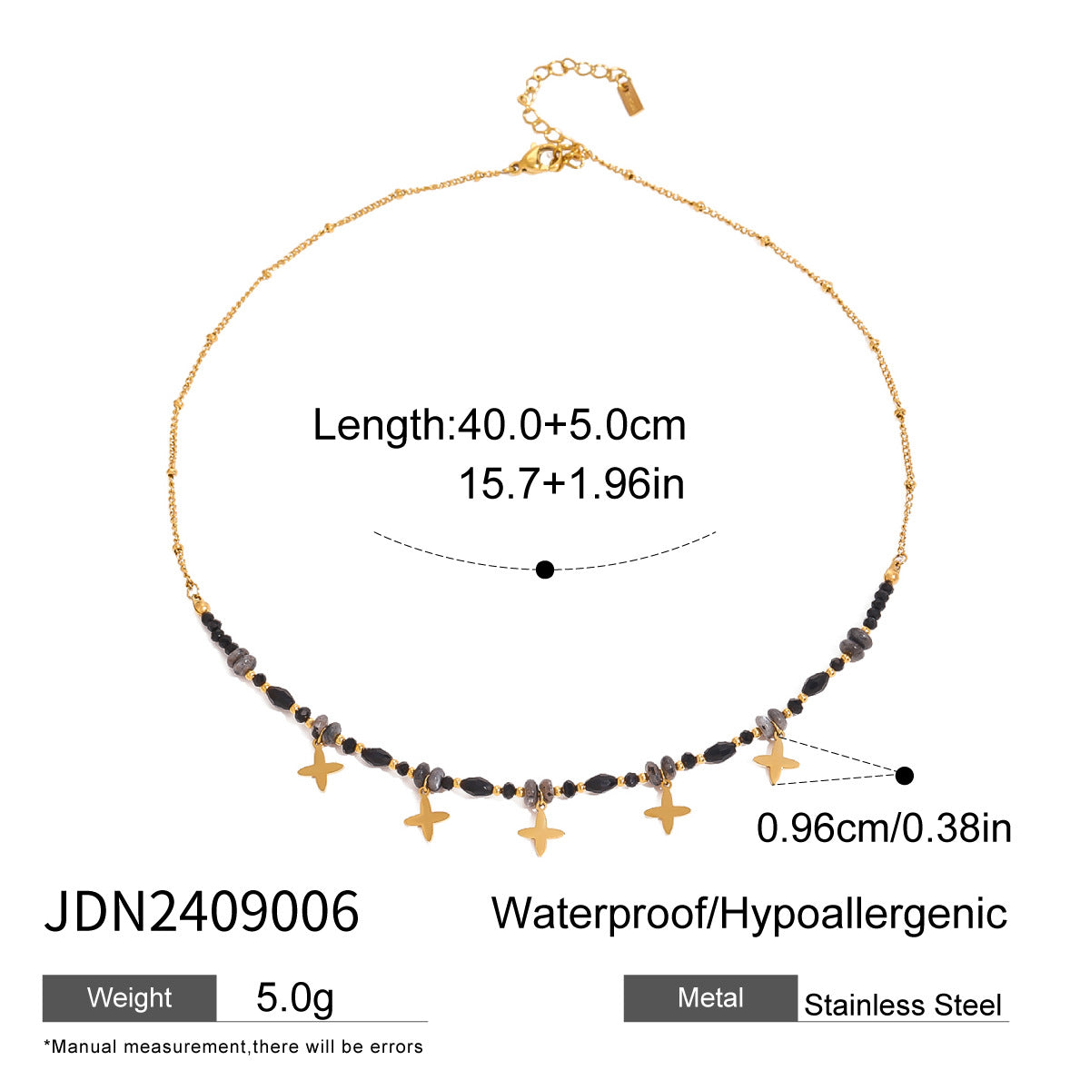 JDN2409006 Stainless Steel Natural Stone Crystal Pendant Necklace Collar Chain for Women