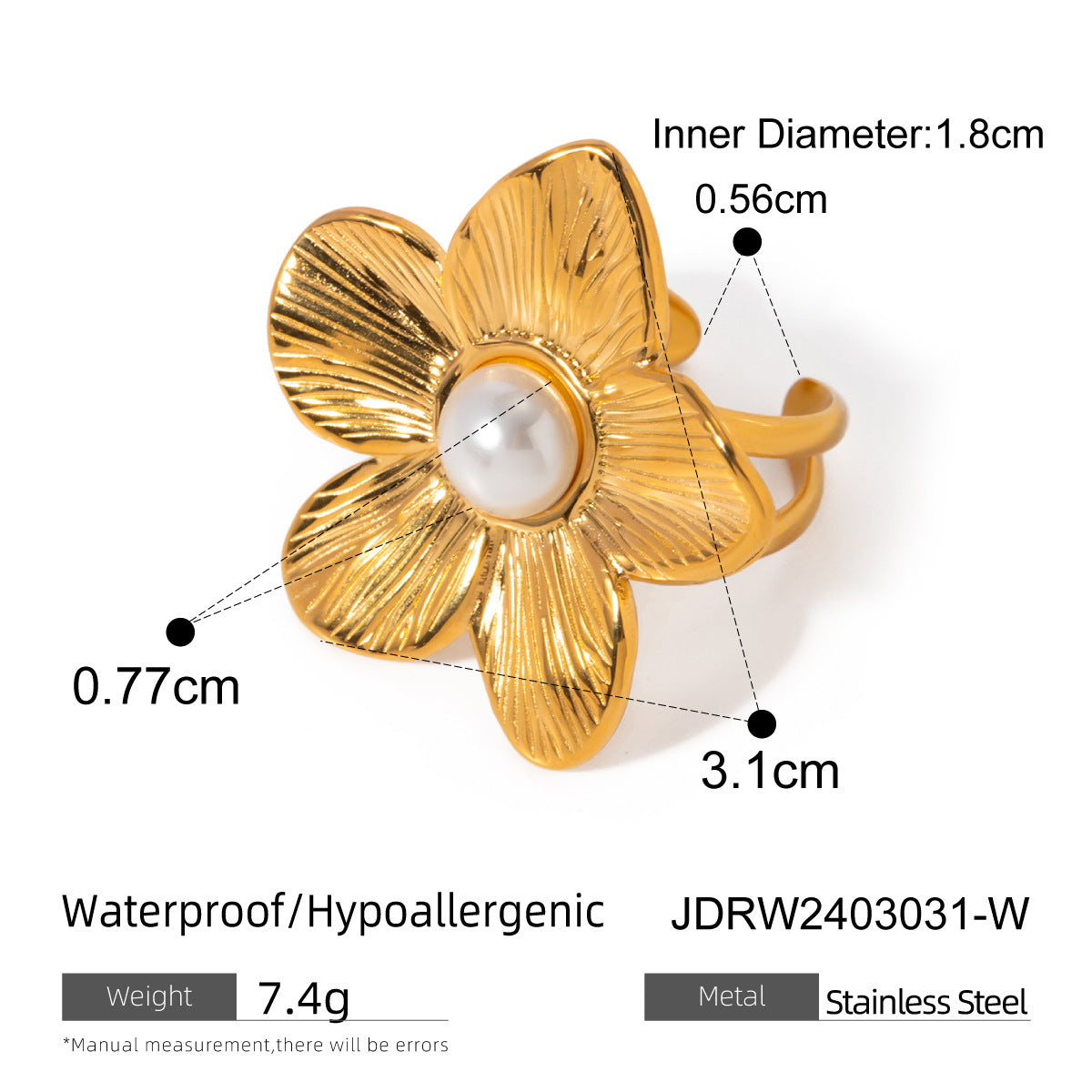 JDRW24 Stainless Steel Flower Shape Rings Adjustable Size Ring