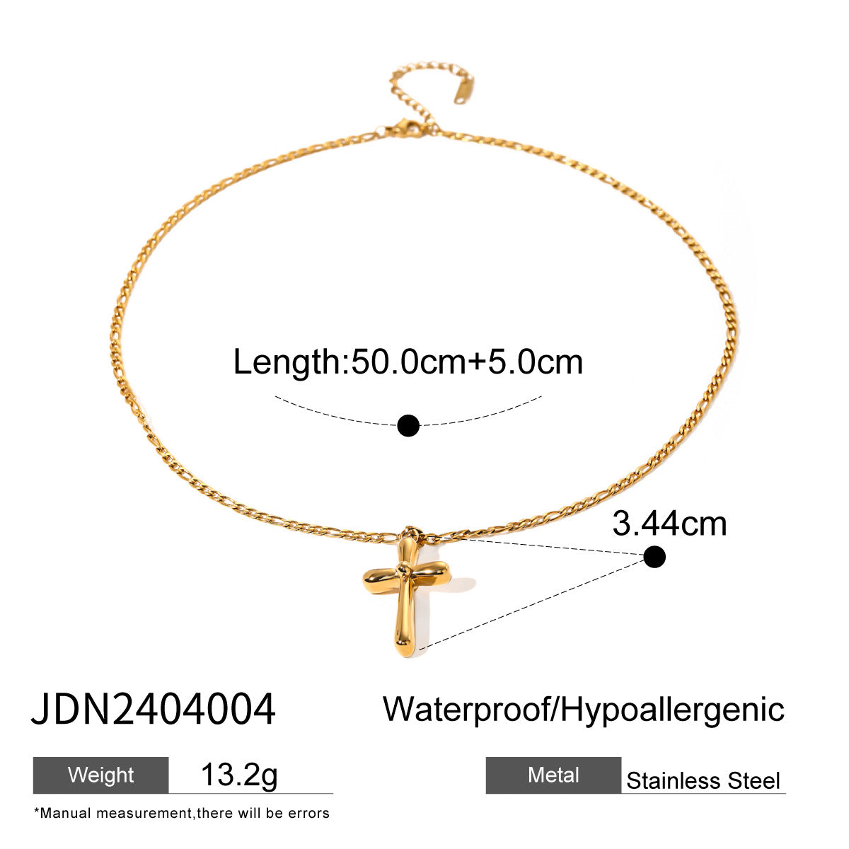 JDN2404004 Stainless Steel Cross Pendant Necklace No Tarnish Waterproof