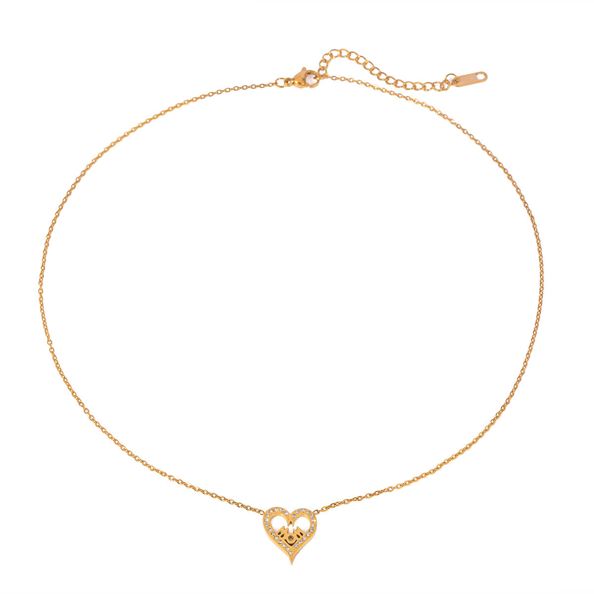 JDN2404007 18K Golden Color Heart Shape Zircon Necklace With Letter Gift for Mother's Day 45+5cm