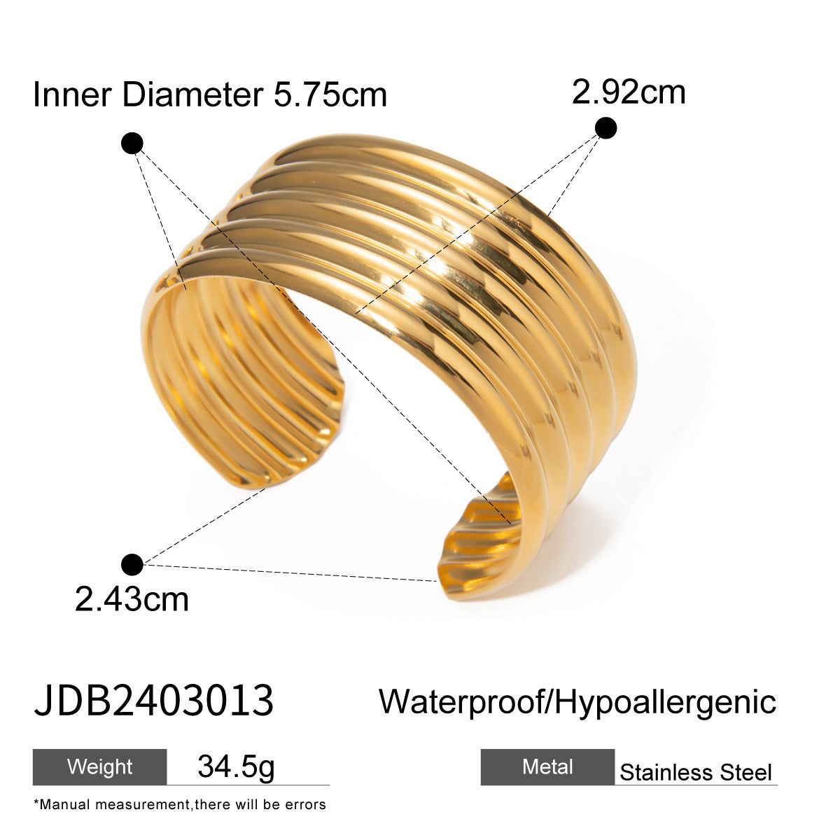 JDB2403013 Stainless Steel Bangle Wide Design Bangle adjustable size