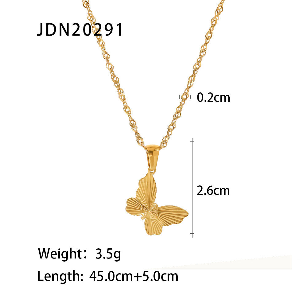 JDN201068 18K Golden Color Butterfly / Heart / Round / Rectangular Pendant Stainless Steel Necklace