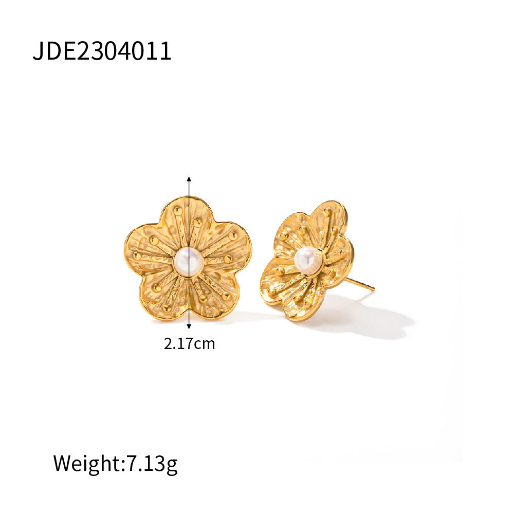 JDN2304004 Stainless Steel Flower Pendant Necklace Ring Earring SET Jewelry set with Waterproof Chain for Women