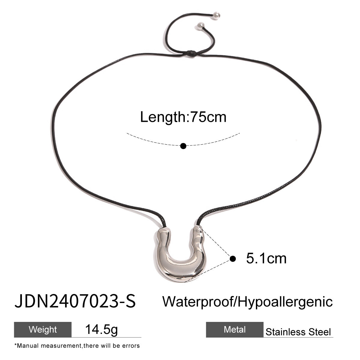 JDN2407023 Stainless Steel Horseshoe Pendant U shape Choker Necklace for Women