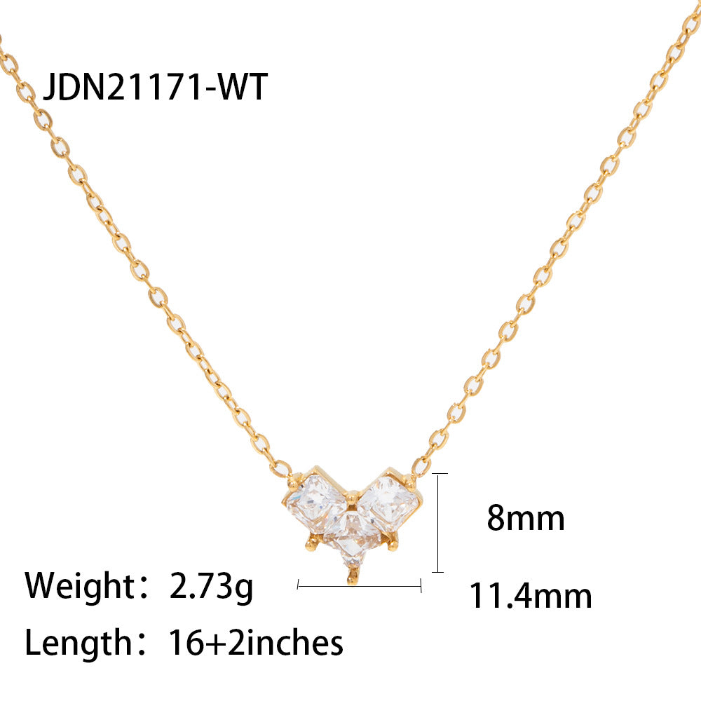 JDN21171-WT 18K Golden Color Necklace with White Zircon Heart Pendant