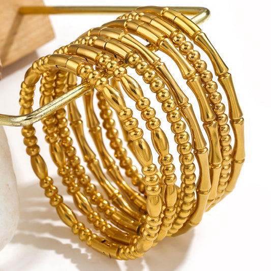 BR02 Bracelet Bamboo Design Bracelet Round Beads Golden Color Bracelet for Women