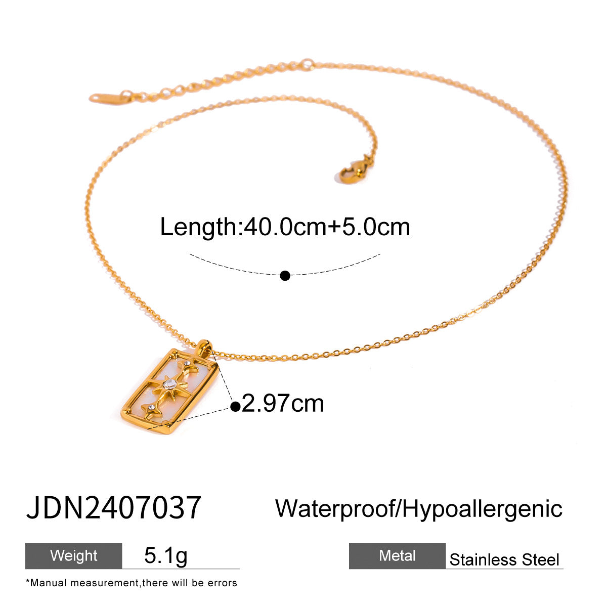 JDN2407037 Shell with Star Pendant Necklace Stainless Steel Waterproof Chain Necklace for Women