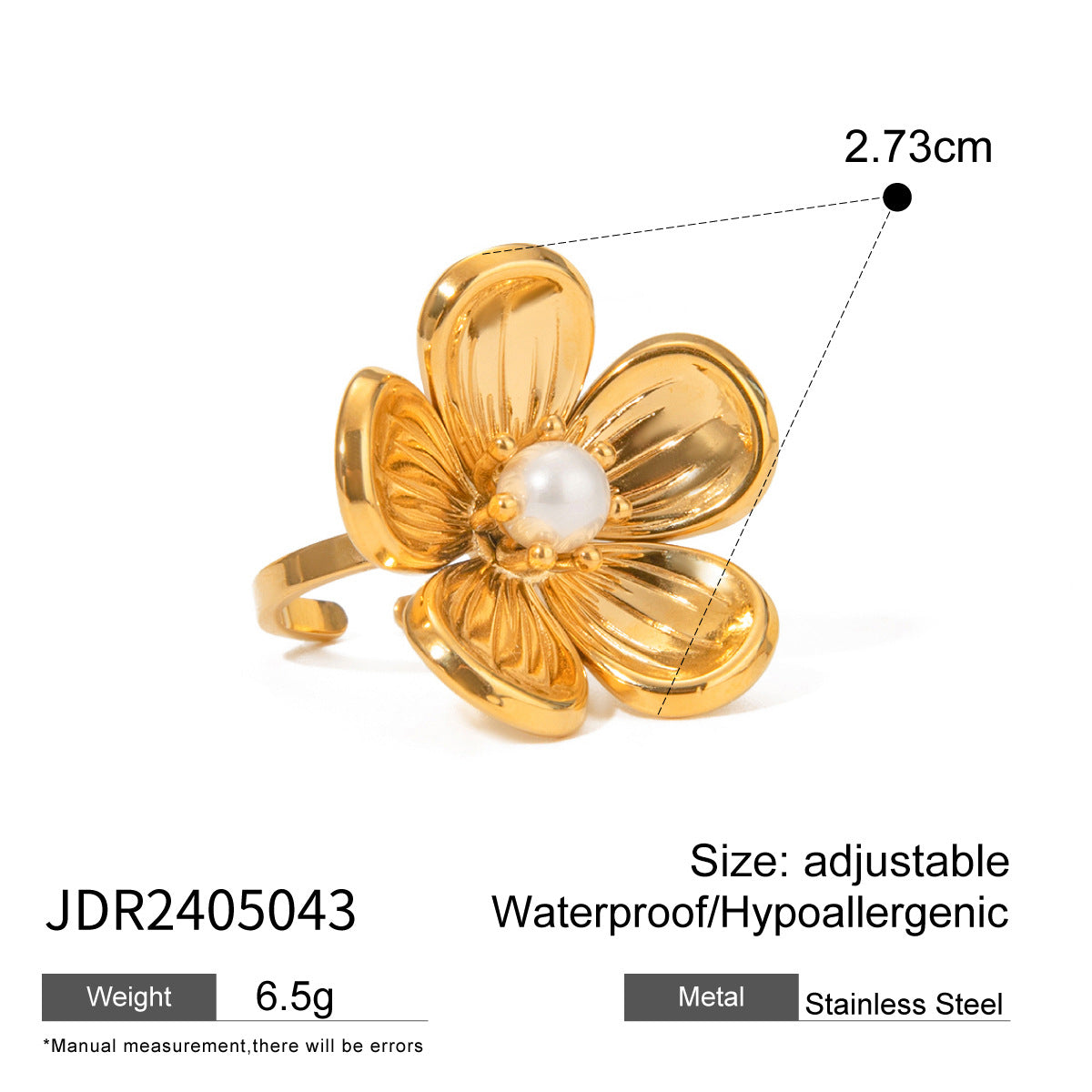 JDRW24 Stainless Steel Flower Shape Rings Adjustable Size Ring