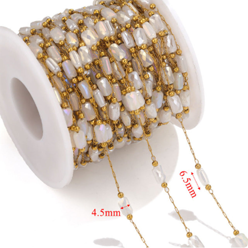 CH19 Beads Chain Zircon Beads with Stainless Steel Chain no Tarnish Waterproof Chain for DIY Necklace