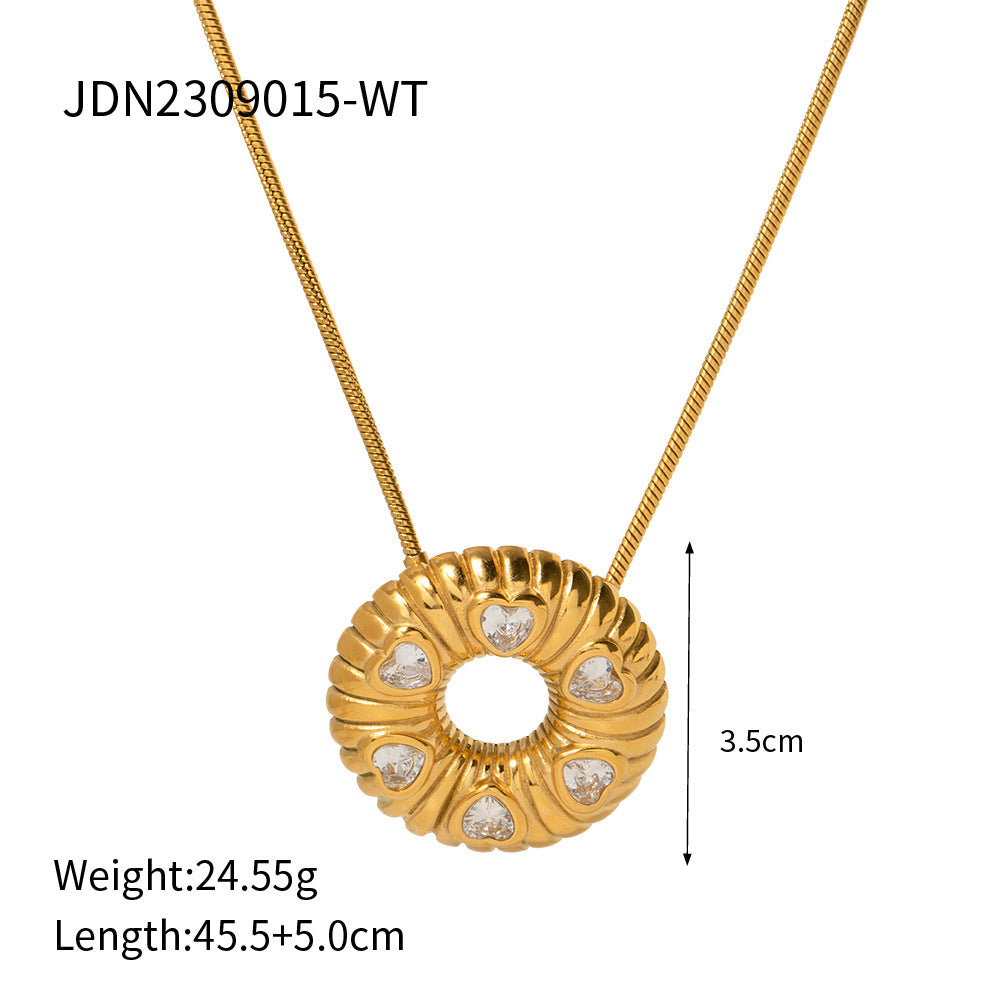 JDN2309015 Donut Pendant with Zircon Pendant Necklace Waterproof Chain for Women