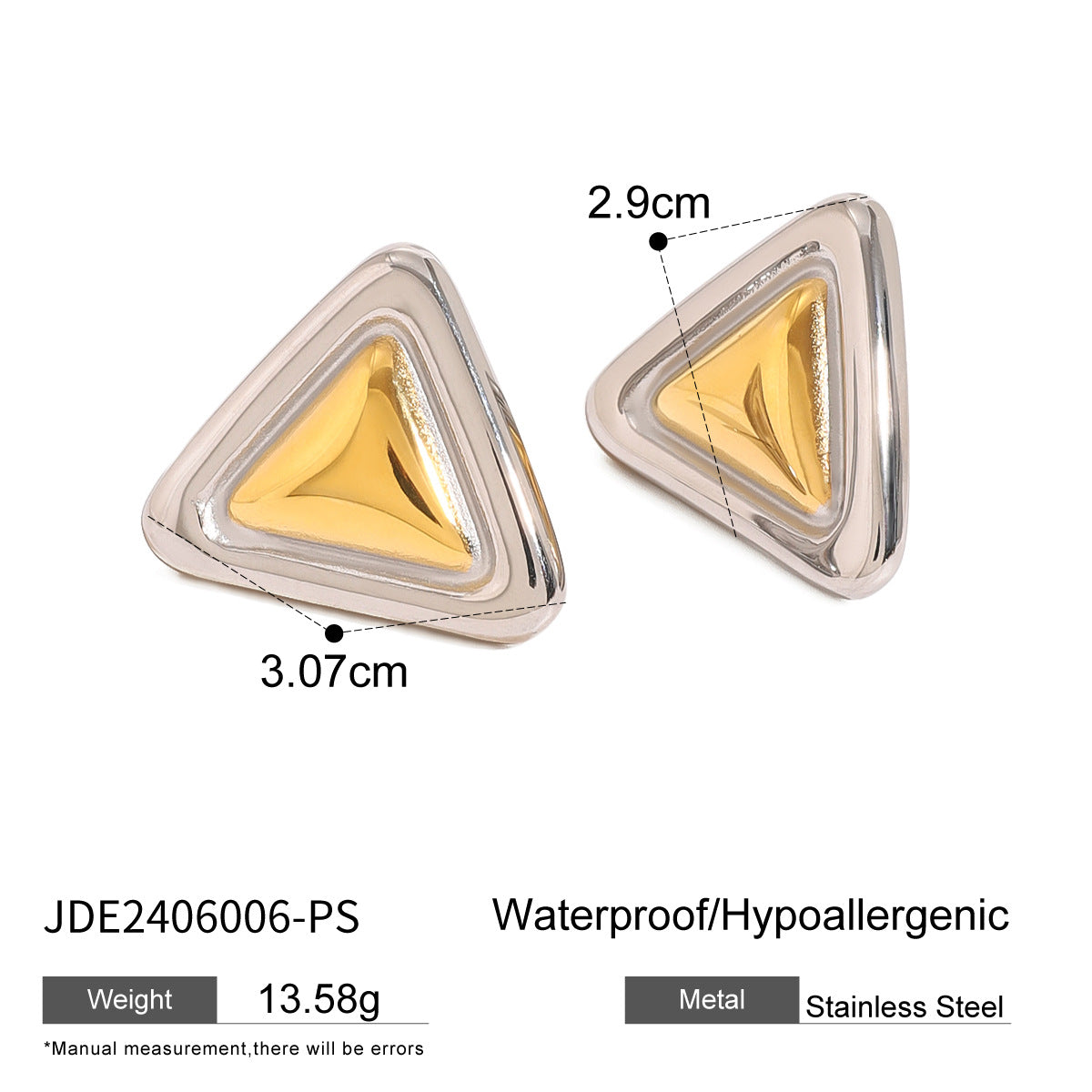 JDN2406004 Triangle Shape Pendant Necklace with Earrings Set Stainless Steel Chain Water Proof Chain