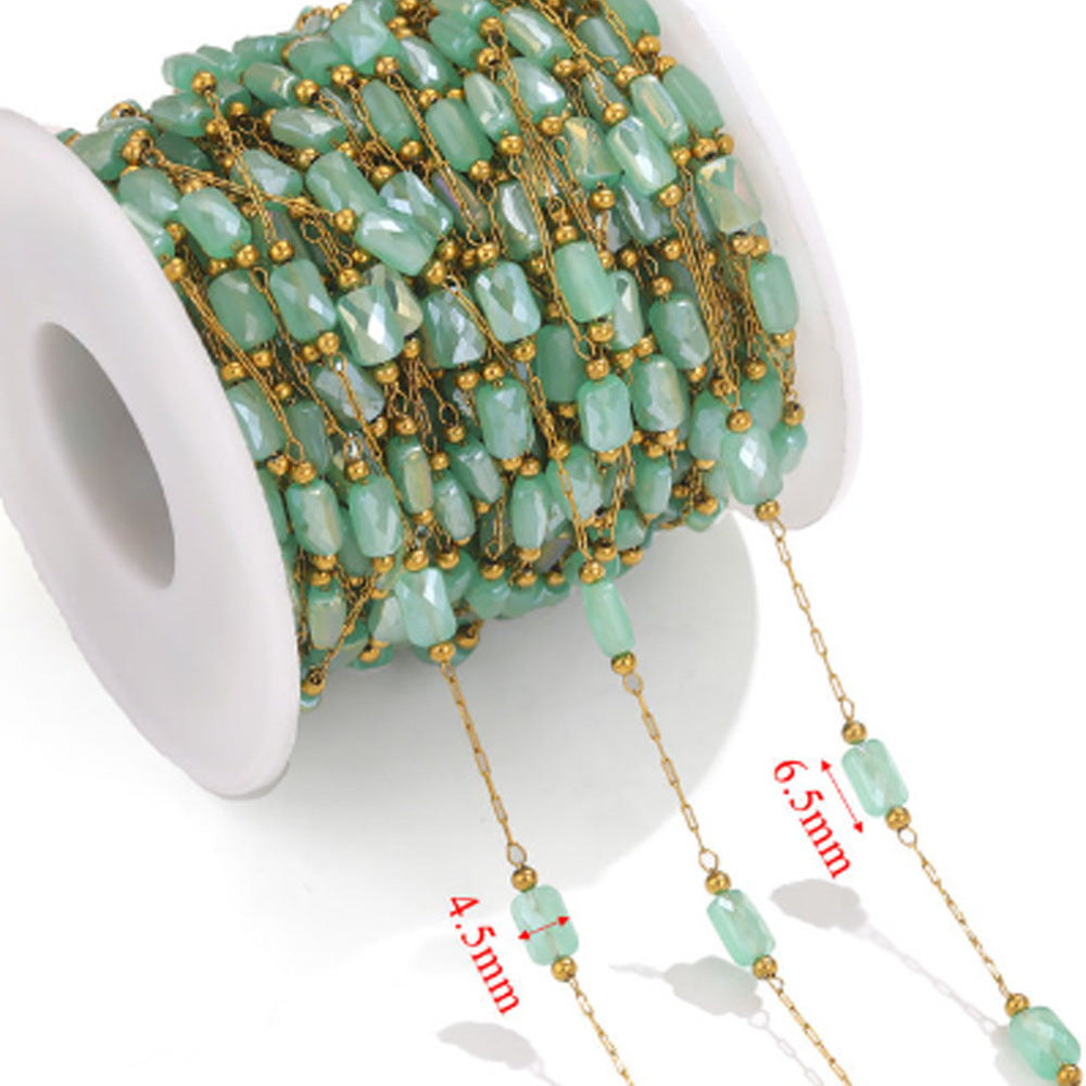 CH19 Beads Chain Zircon Beads with Stainless Steel Chain no Tarnish Waterproof Chain for DIY Necklace