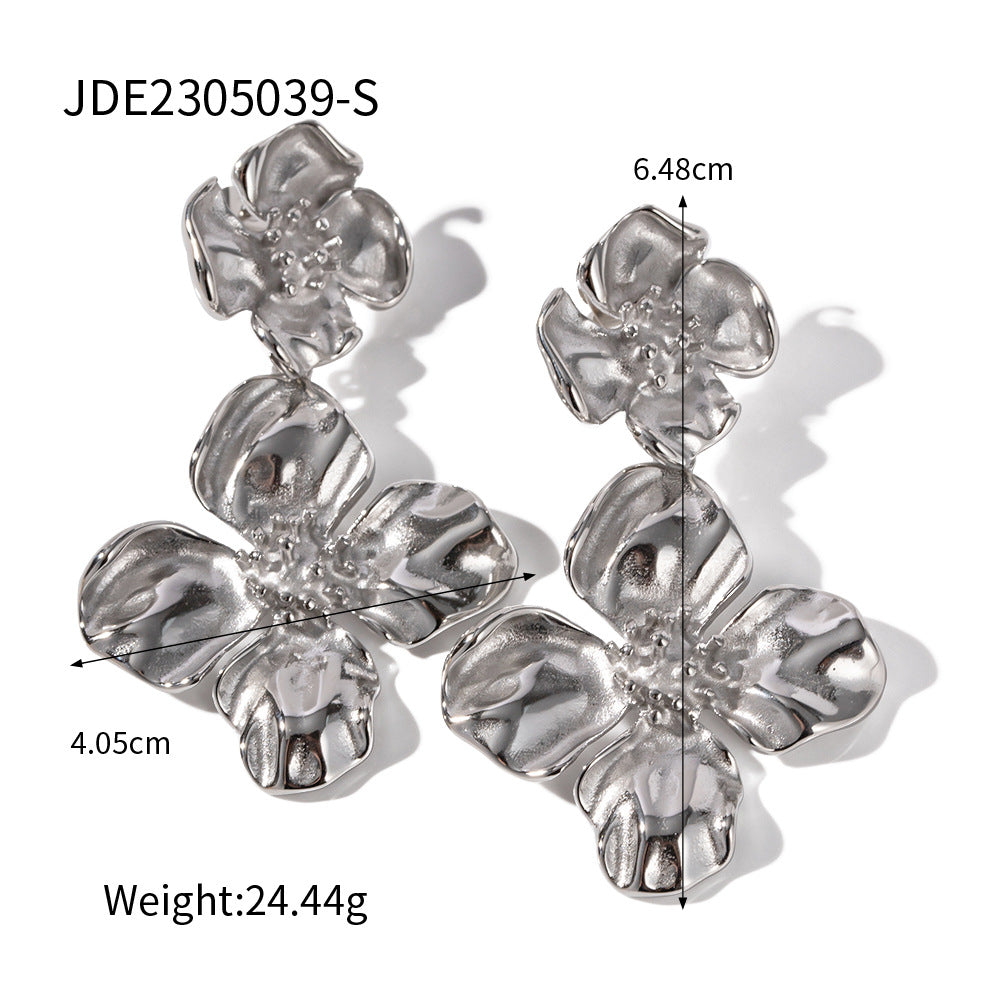 JDN2305010 Stainless Steel Flower Pendant Necklace Ring Earring Set Jewelry Waterproof No tarnish