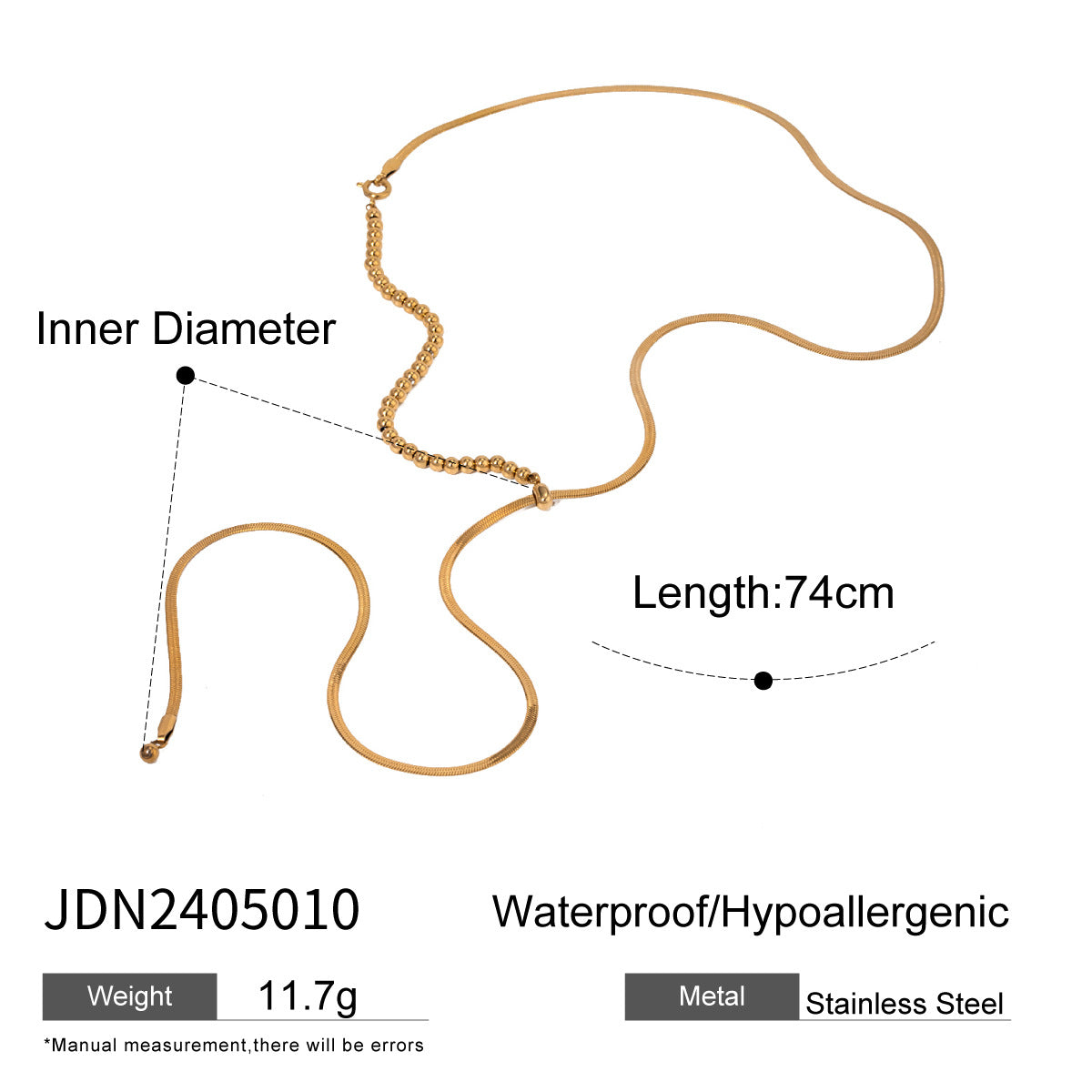 JDN2405010 Stainless Steel Snake Chain Y Shape Necklace for Women