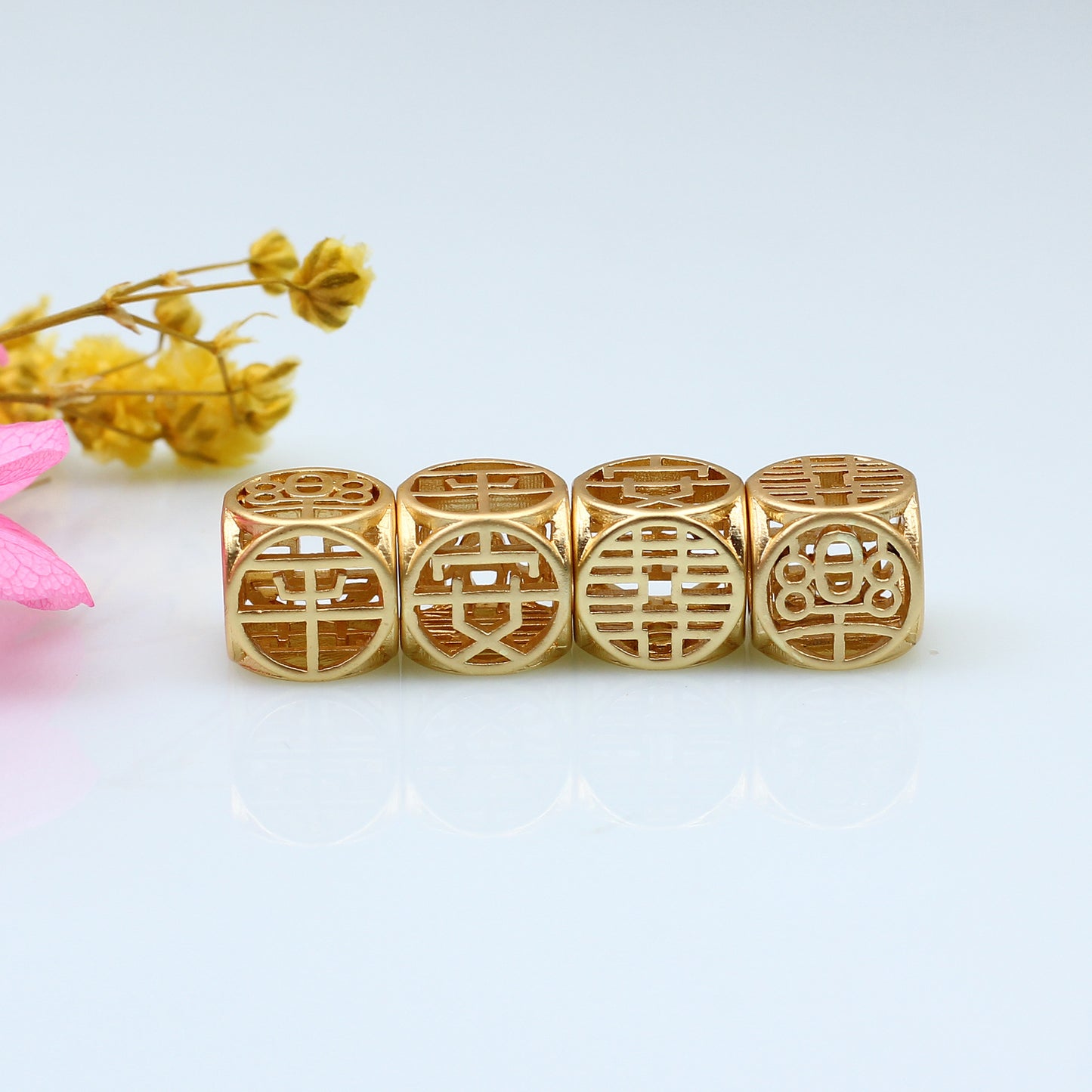 SPC09 Carved Spacer Beads PINGAN Lucky Chinese Letter DIY Accessories for Bracelet Necklace Jewelry Design