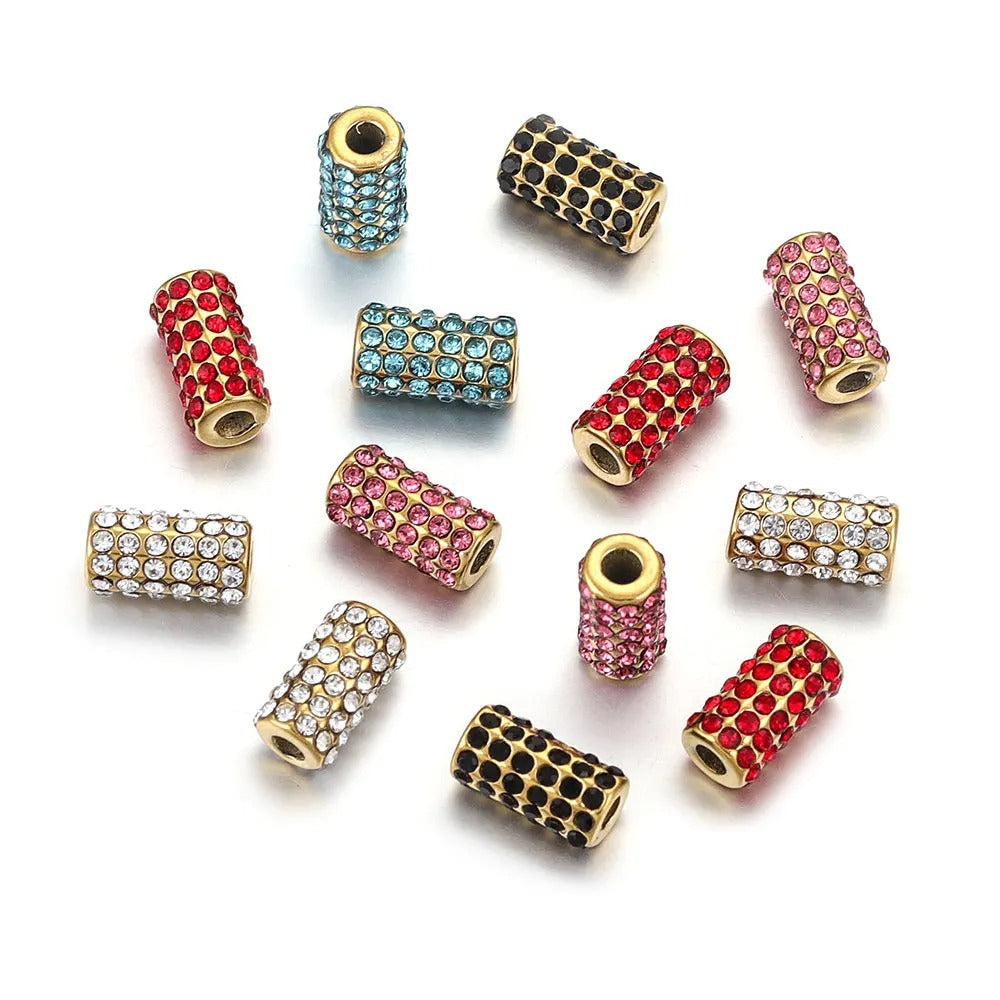 SPC61 Stainless Steel Zircon Spacers Charms Beads for DIY Bracelet Making