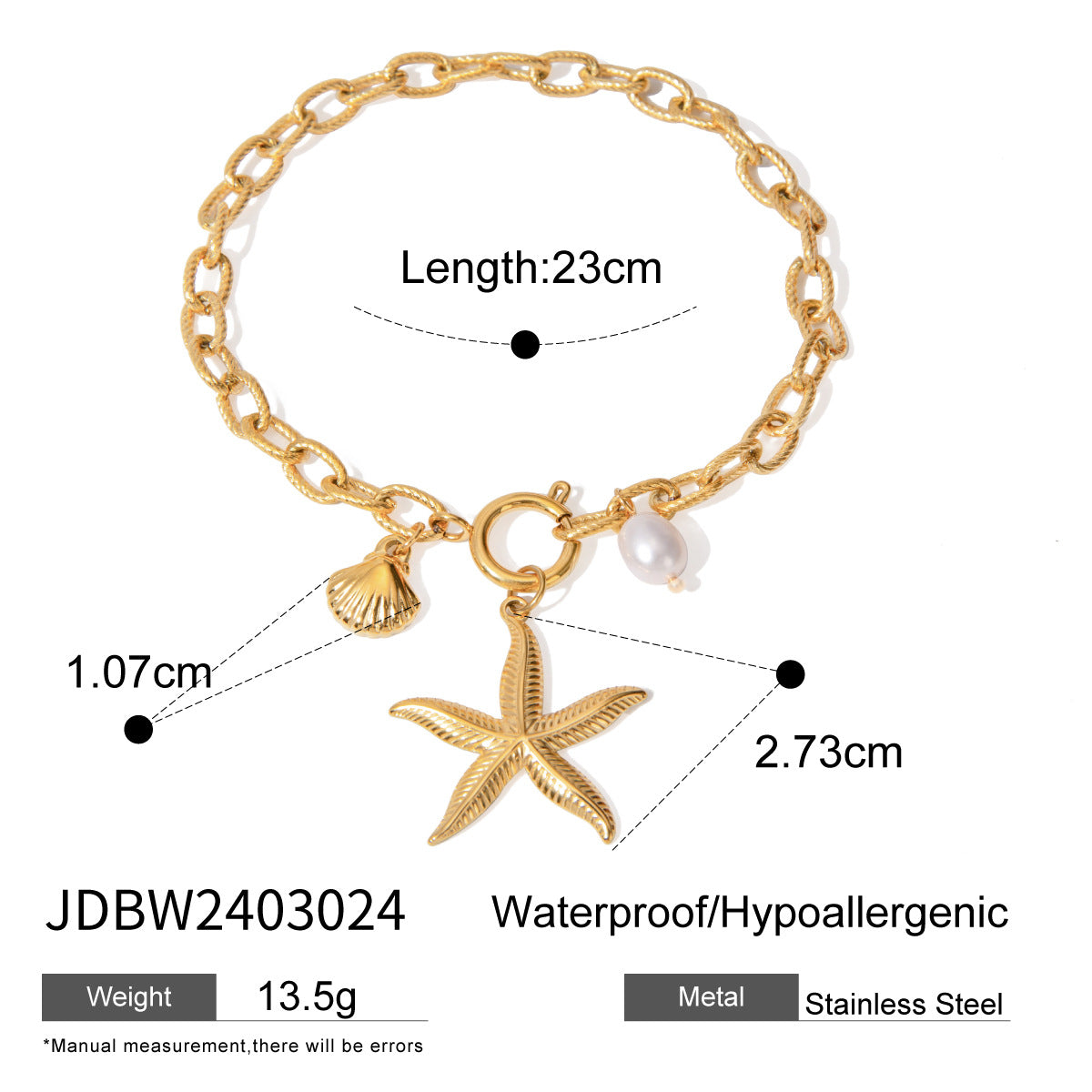 JDBW2403022 18K Gold Plated Stainless Steel Necklace Bracelet set Ocean Style Star Fish Shell Design Jewelry