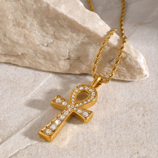 JDN2404024 Cross Pendant Necklace with Zircon Diamond Design Cross Necklace Stainless Steel Necklace for Women