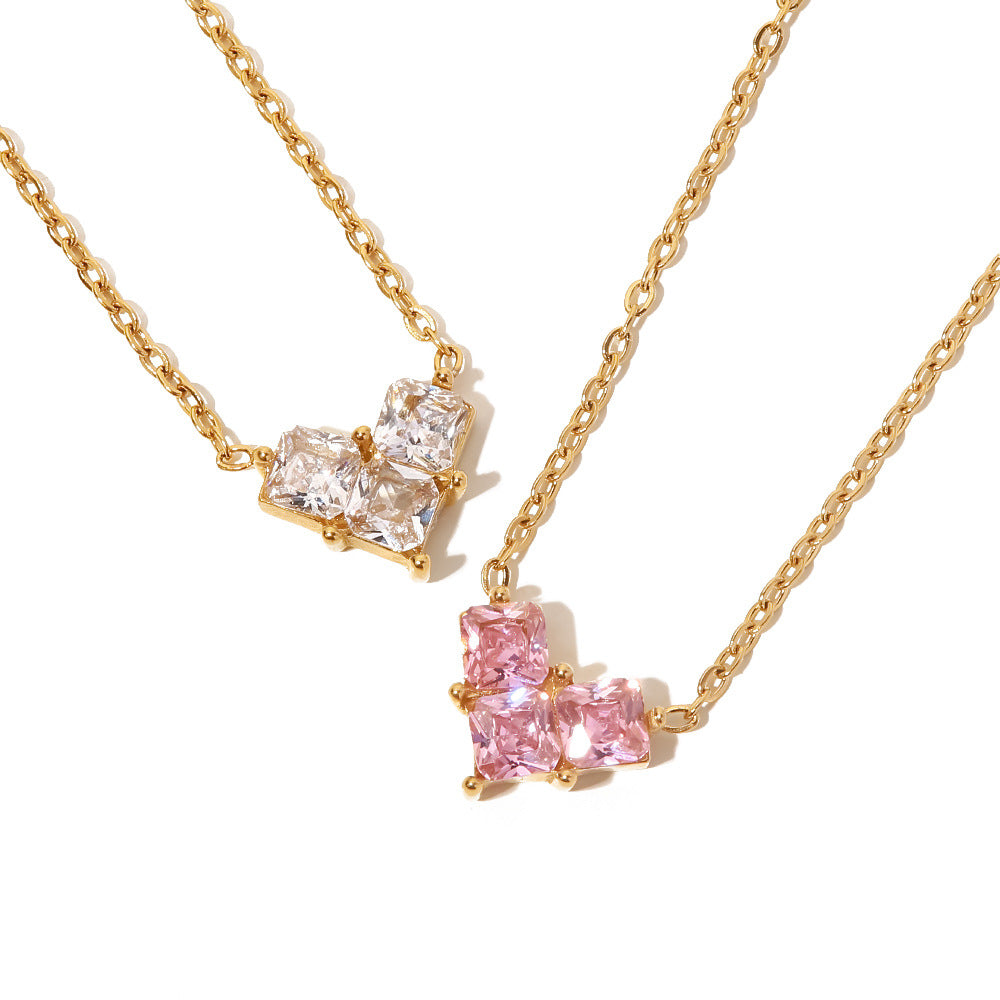 JDN21171-WT 18K Golden Color Necklace with White Zircon Heart Pendant