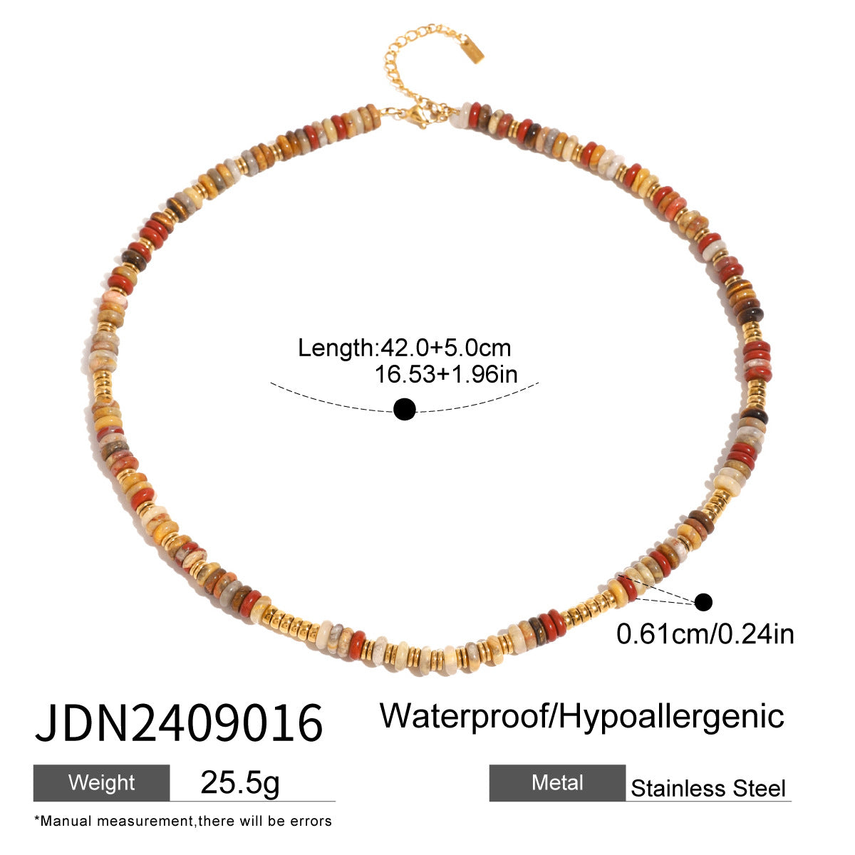 JDN2409016 Natural Crystal Necklace Donut Shape Real Crystal Beads Necklace with no Tarnish Spacer Necklace