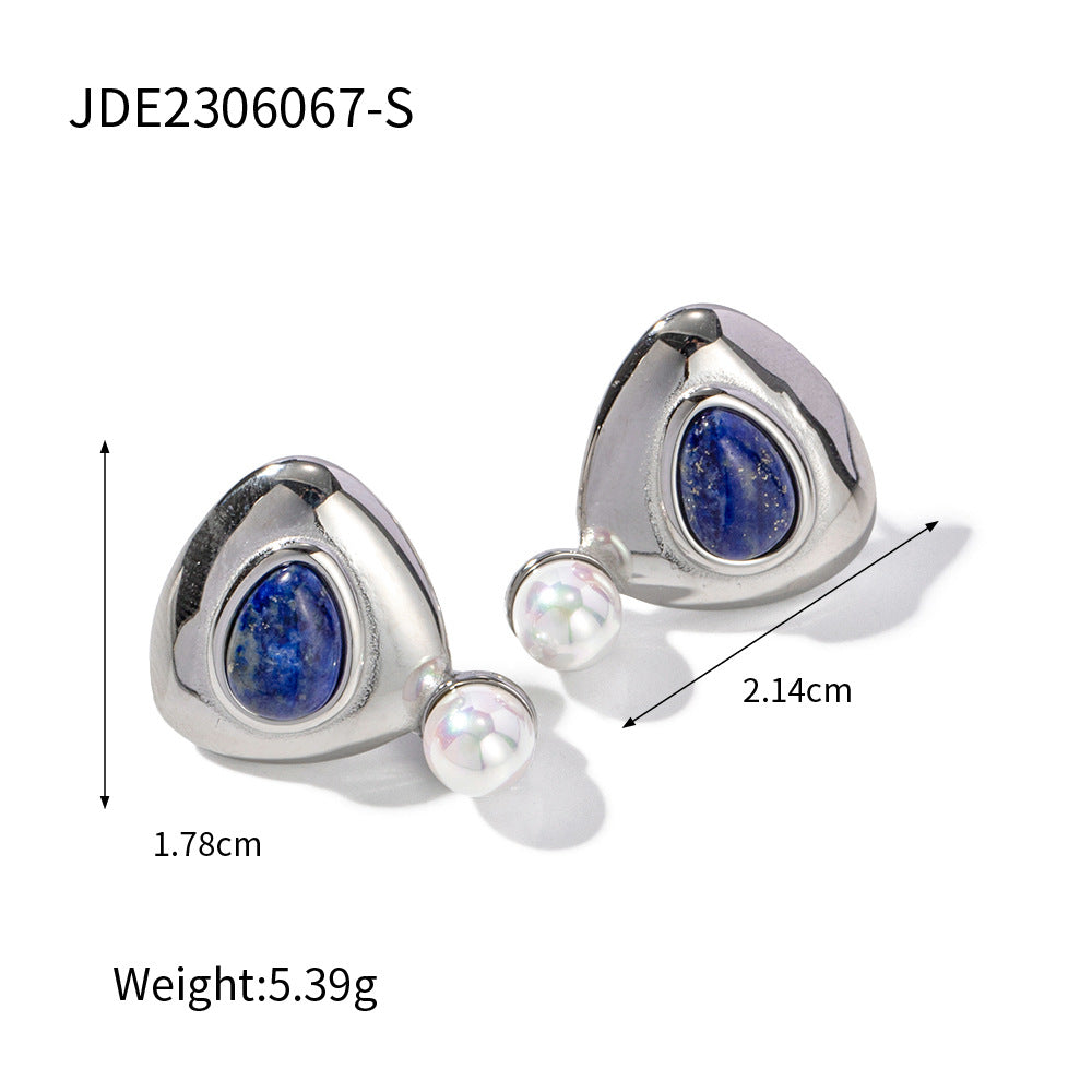 JDE2306067 Lapis Lazuli Natural Crystal Pendant Necklace Earrings set Stainless Steel Chain Necklace for Women