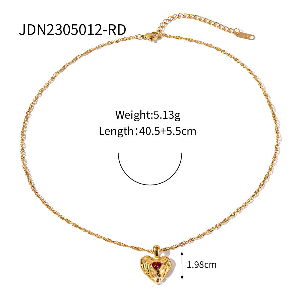 JDN2409026 Natural Crystal Stainless Steel Necklace Red Agate Necklace Heart Pendant Waterproof Chain Necklace