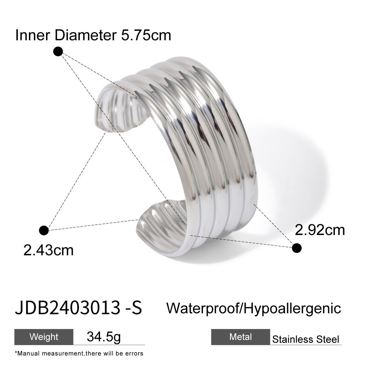 JDB2403013 Stainless Steel Bangle Wide Design Bangle adjustable size