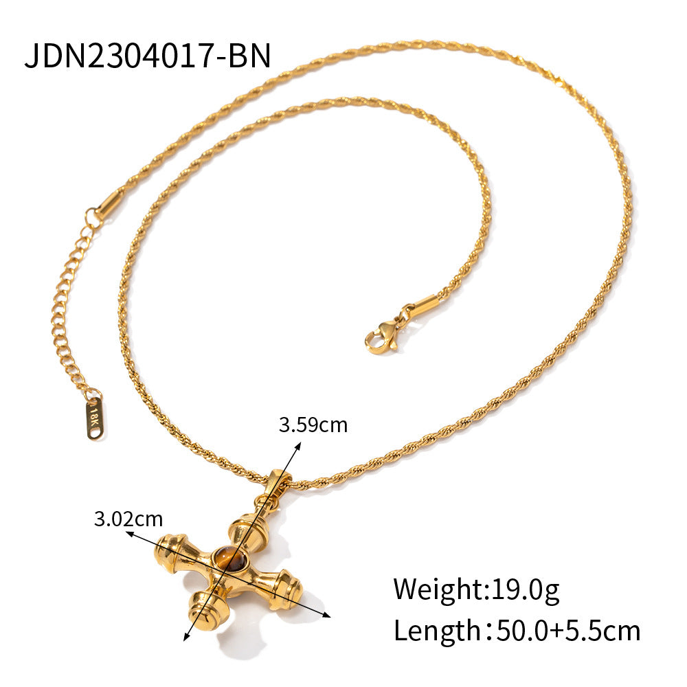 JDN23 Cross Pendant Necklace Stainless Steel Necklace Golden Color No Tarnish Chain