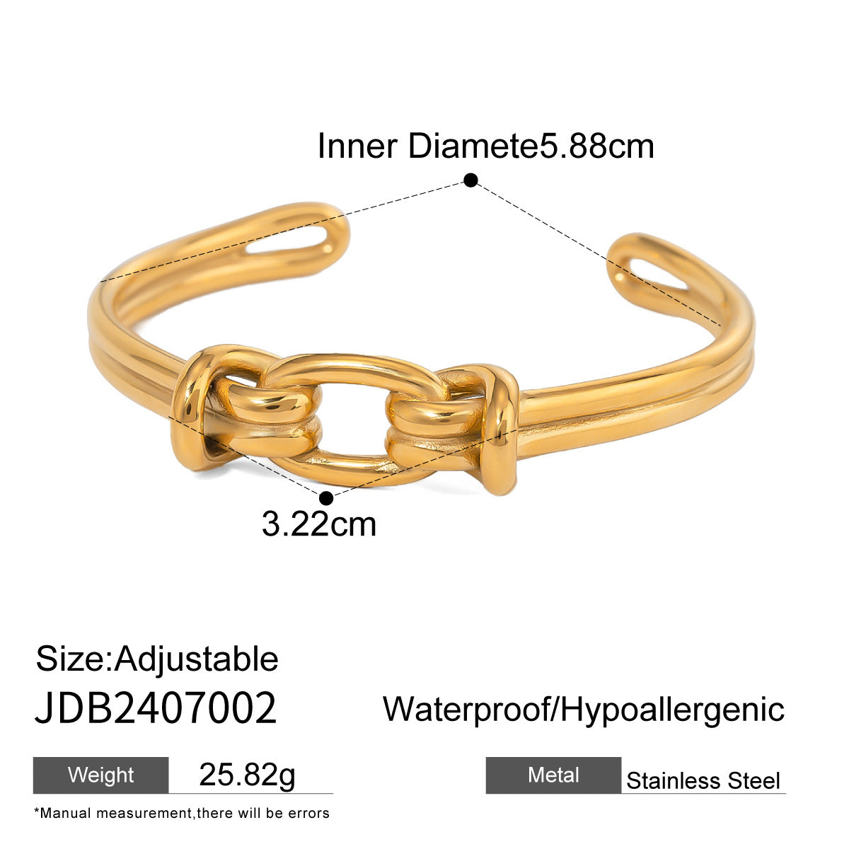 JDB2407002 Stainless Steel Bangle Open Half Bangle Design Adjustable Size Gold Plated no Tarnish