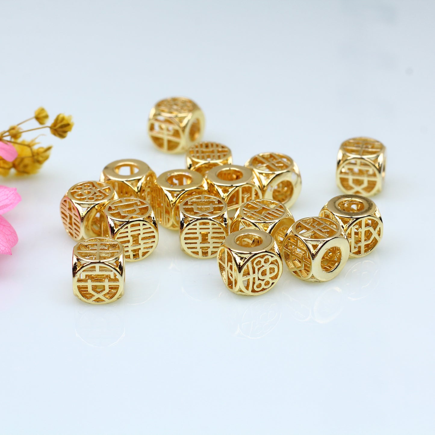 SPC09 Carved Spacer Beads PINGAN Lucky Chinese Letter DIY Accessories for Bracelet Necklace Jewelry Design