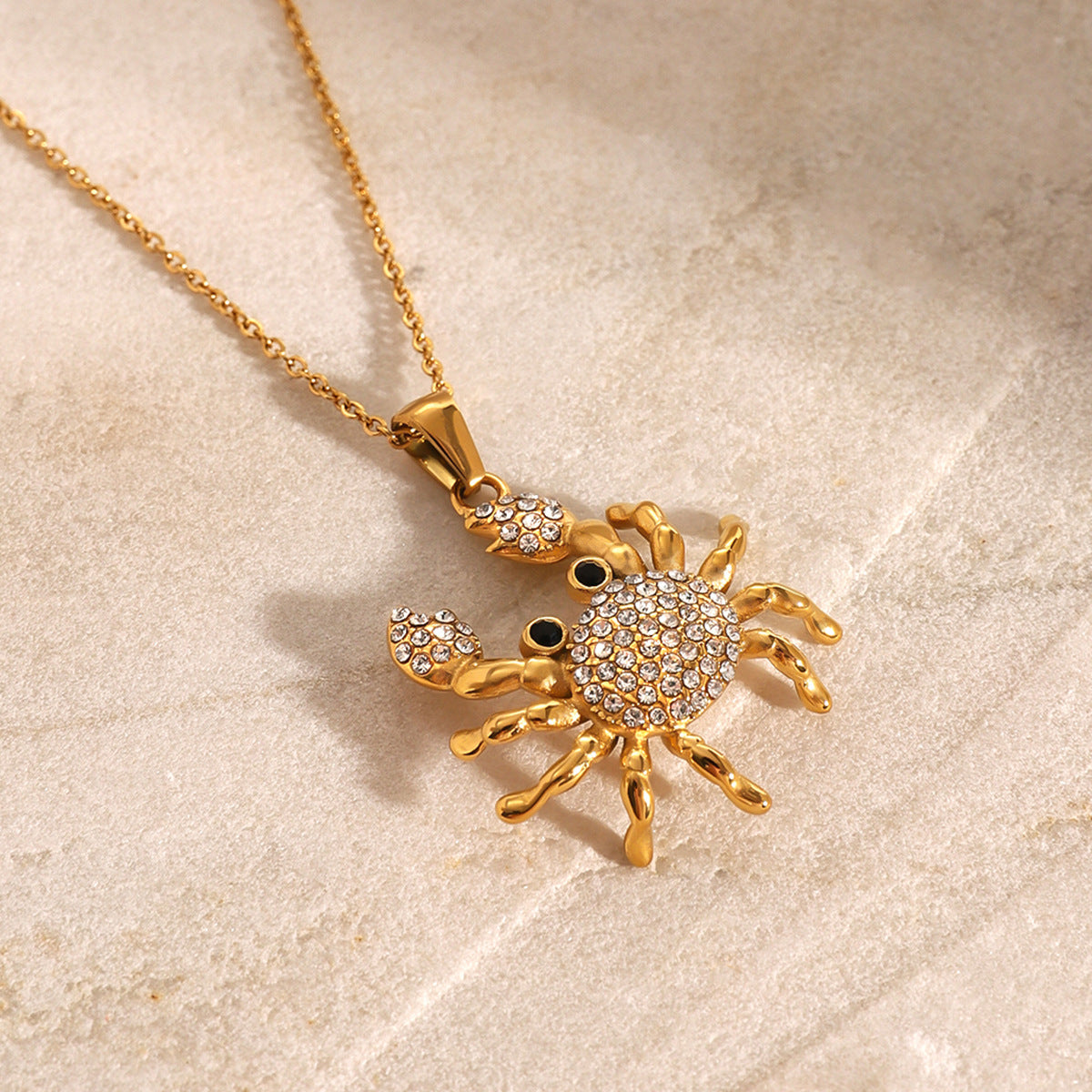 JDN2405019 Stainless Steel Crab Pendant Necklace with Zircon for Women