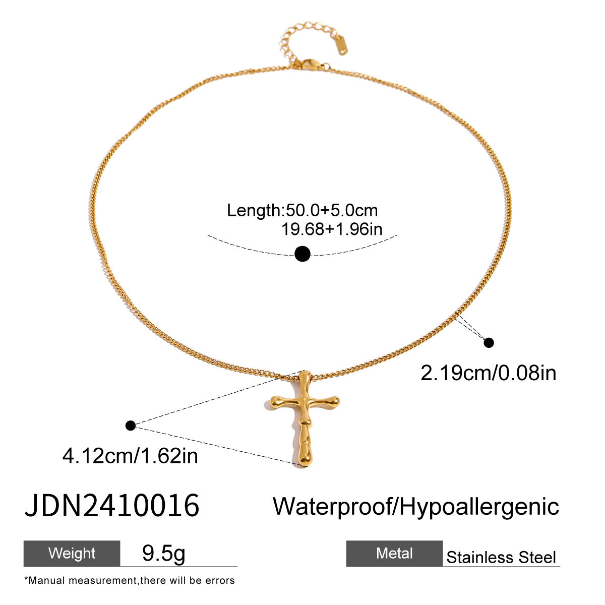 JDN2410016 Stainless Steel Cross Pendant Necklace Waterproof Chain Necklace for Women