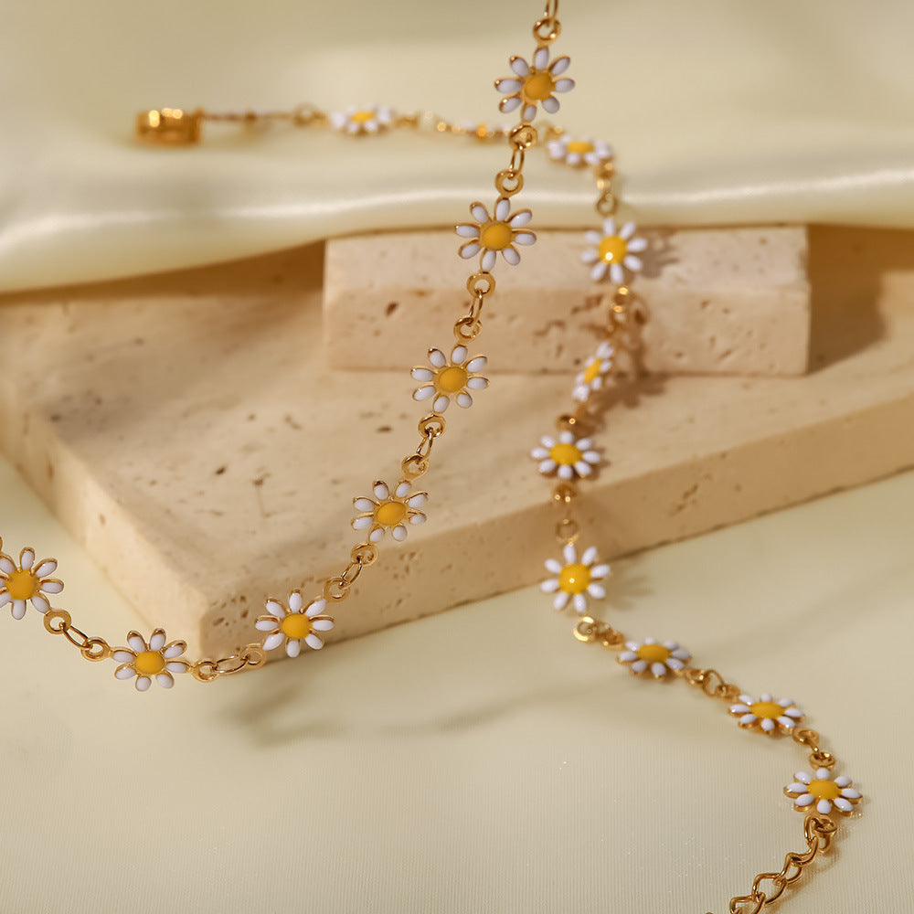 JDB2012635 Stainless Steel Daisy Flower Necklace Bracelet NO tarnish Necklace for Women