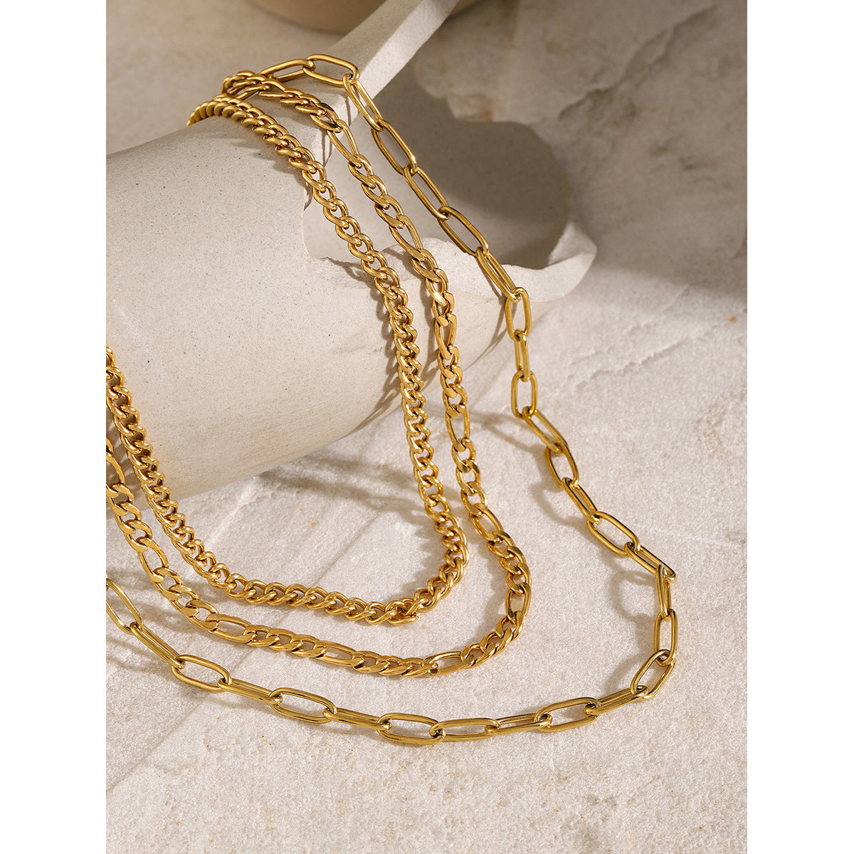 JDNW2403040 18K Gold Plated 3 in 1 Stainless Steel Chain Necklace Clip Paper Chain Necklace