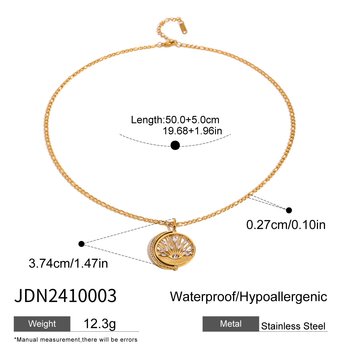 JDN2410003 Evil's Eye Pendant Stainless Steel Necklace Waterproof Chain Necklace for Women