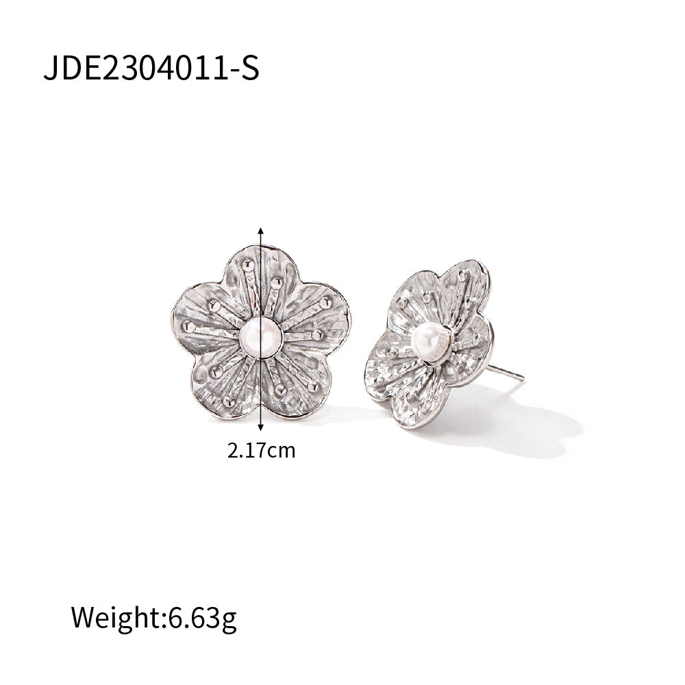 JDN2304004 Stainless Steel Flower Pendant Necklace Ring Earring SET Jewelry set with Waterproof Chain for Women