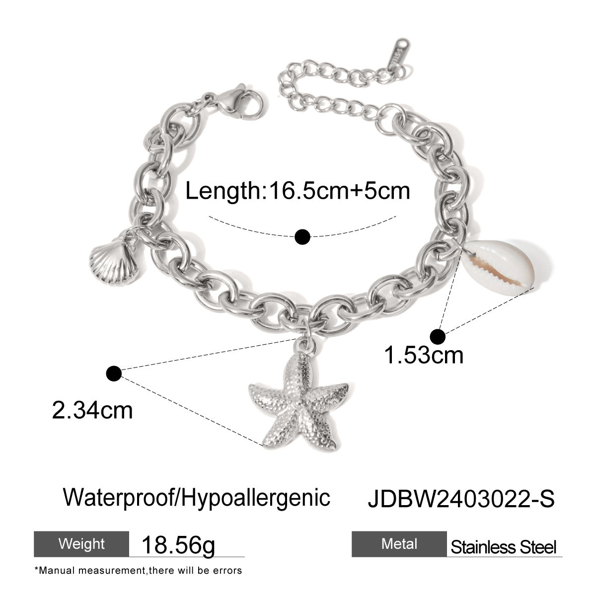 JDBW2403022 18K Gold Plated Stainless Steel Necklace Bracelet set Ocean Style Star Fish Shell Design Jewelry