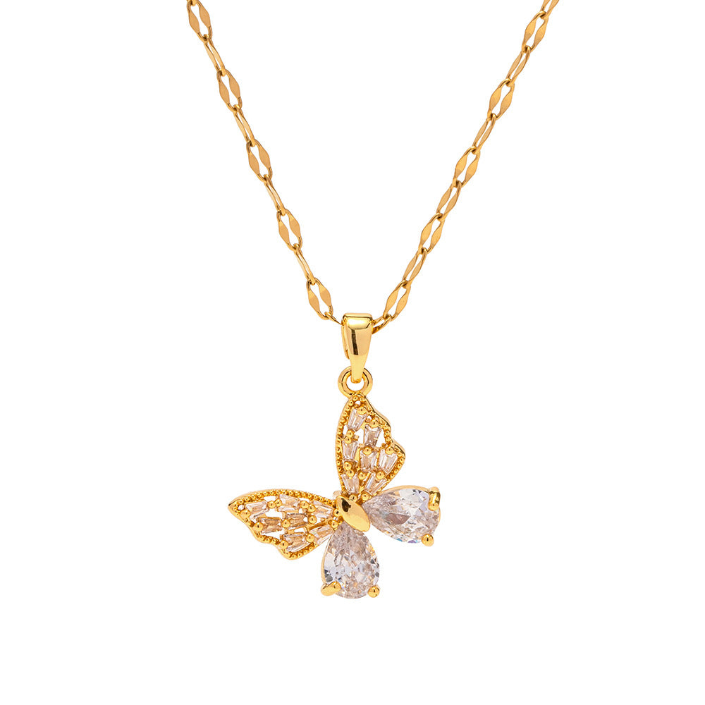 JDN2302066 18K Golden Color Zircon Pendant Stainless Steel Butterfly Necklace for Women