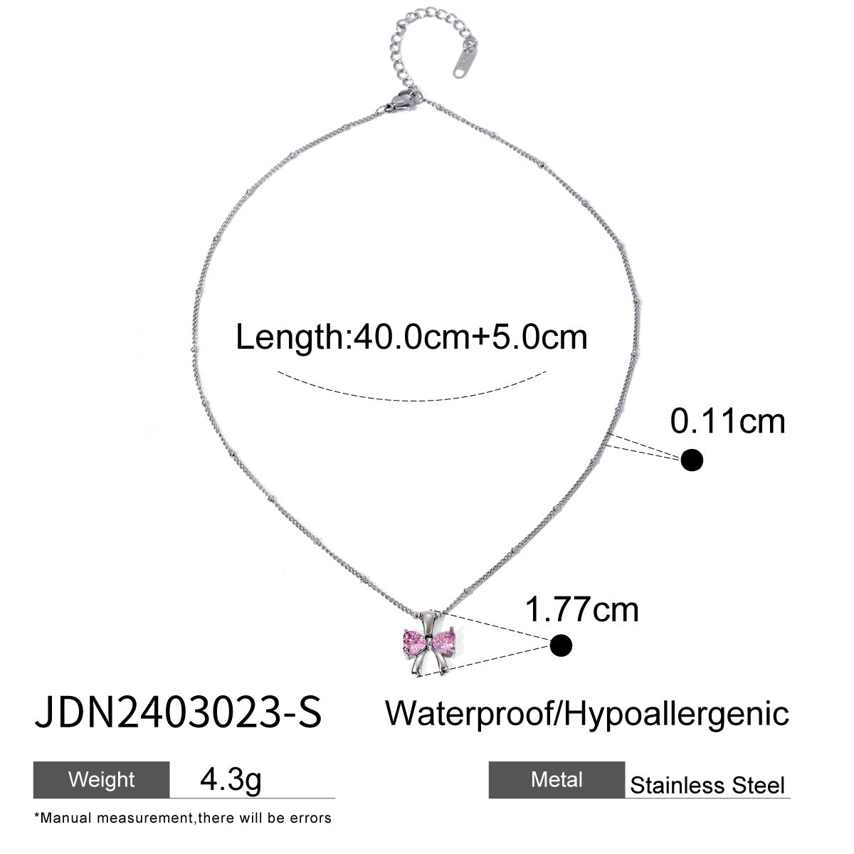 JDN2403023 Bow tie Pendant Necklace Stainless Steel Chain Necklace for Women