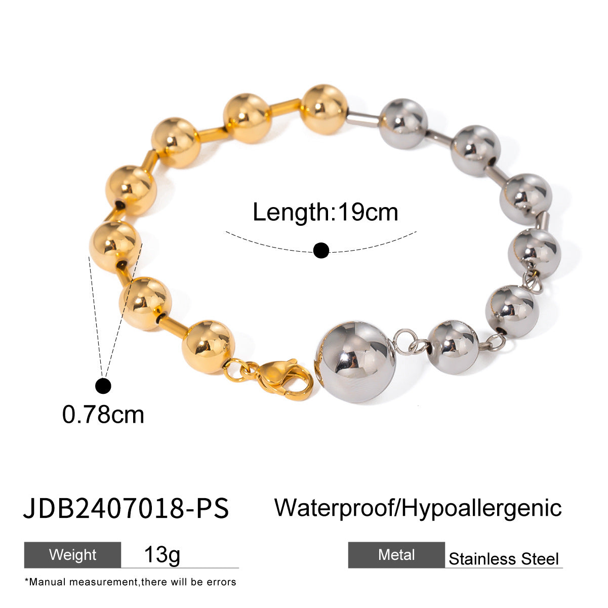 JDB2407018 Stainless Steel Beaded Bracelet Metal Chain With Letters