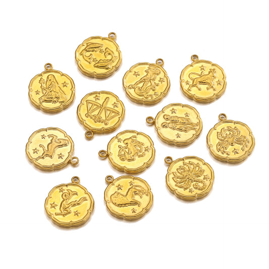 PD15 Zodiac Sign Pendant Stainless Steel Pendant 18k Golden Color Waterproof no Tarnish Pendant