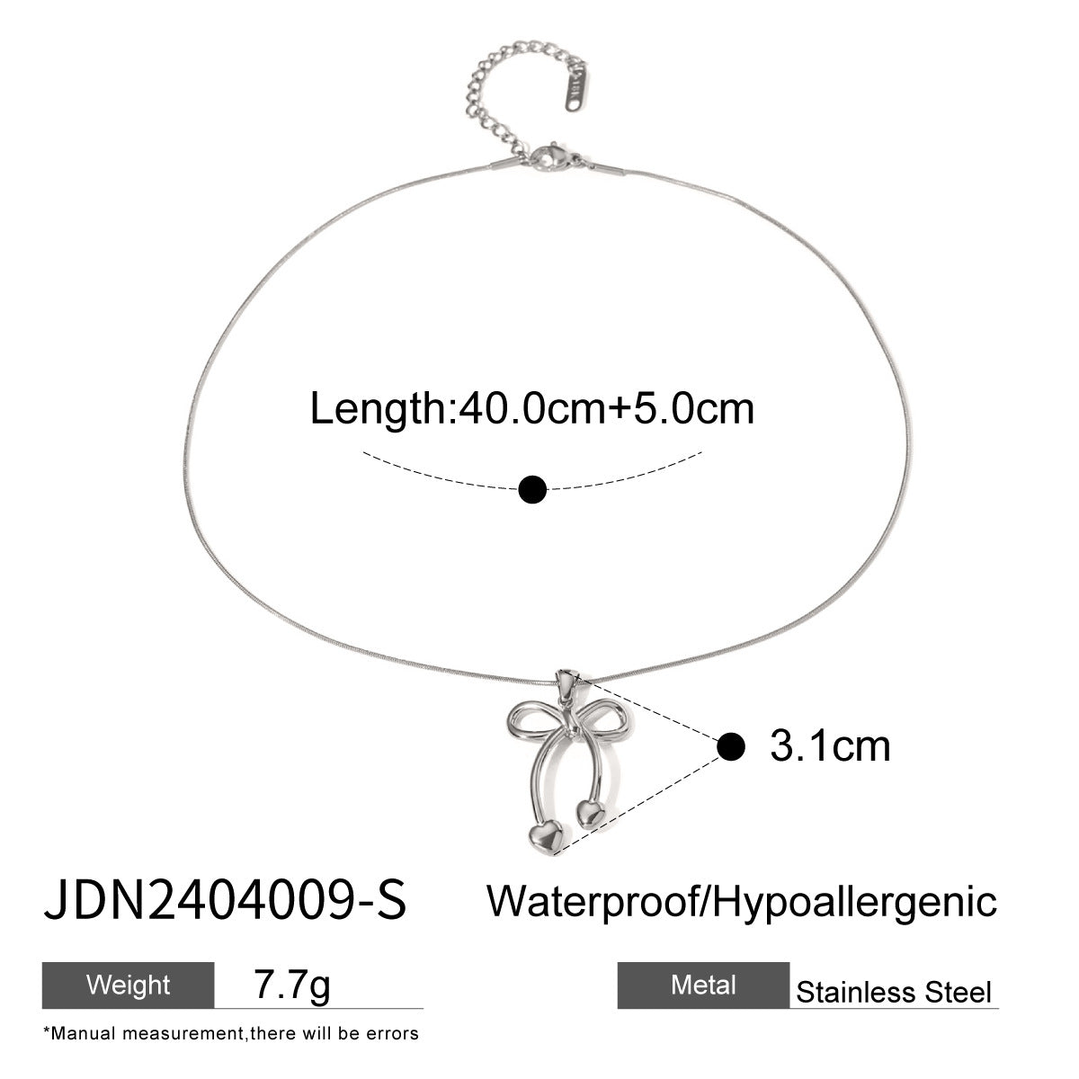 JDE2404017 Bow Tie Pendant Necklace Stainless Steel Necklace Waterproof Chain Necklace for Women