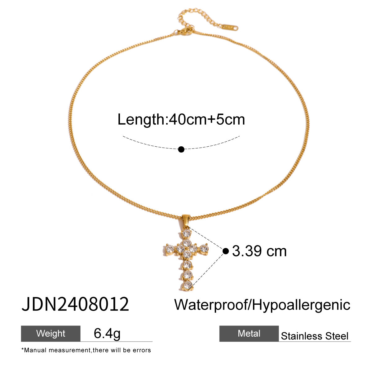 JDN2408010 Cross Pendant Necklace Stainless Steel Necklace Waterproof Chain Necklace for Women